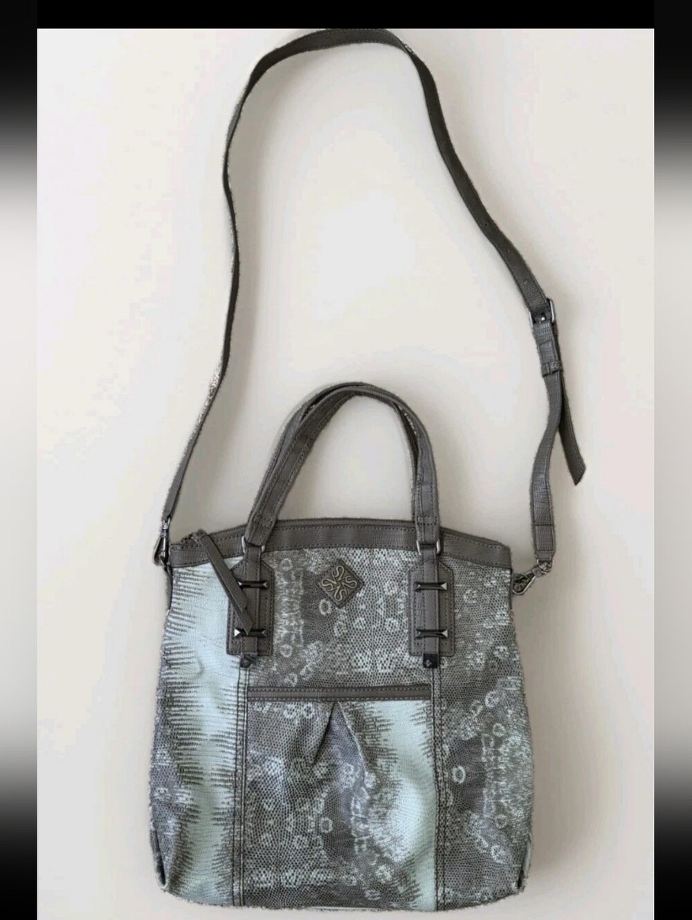 Simply Vera Vera Wang Faux Snakeskin Tote Bag Mint Green Grey Crossbody Shoulder